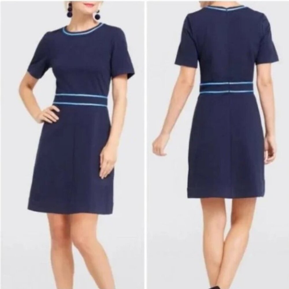 Draper James Persely Ponte Knit Navy Blue Short Sleeve Preppy Dress Small DR0232